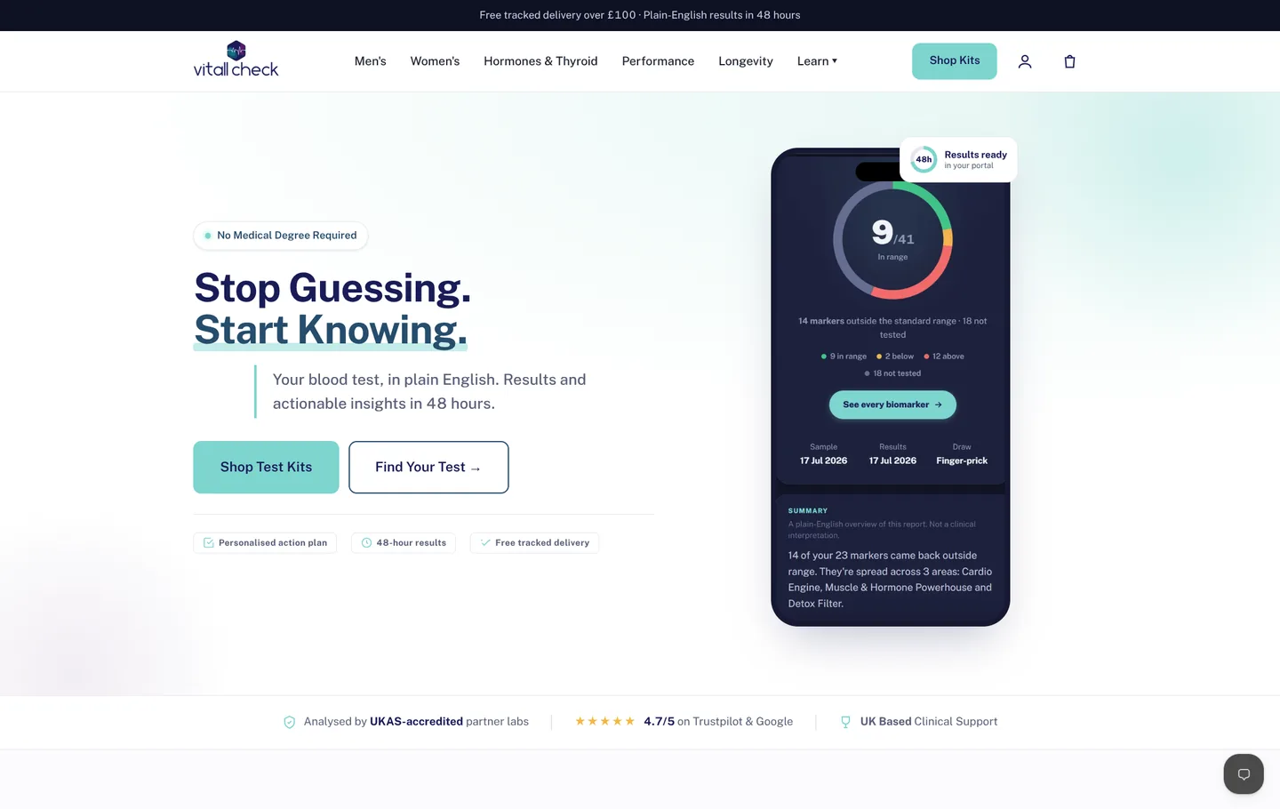 The Vitall Check homepage as it appears today.